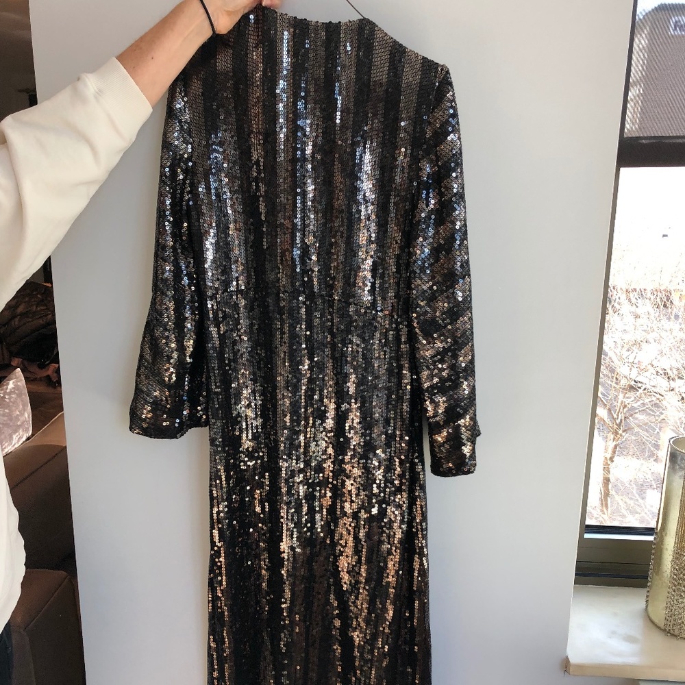 Designer Sequin Open Front Long Cardigan Coat She… - image 6